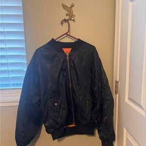 Black Bomber Jacket with Orange Lining